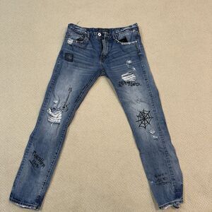 Cult Of Individuality Jeans Mens 34x33 Blue Rocker  Distressed Denim Rare*